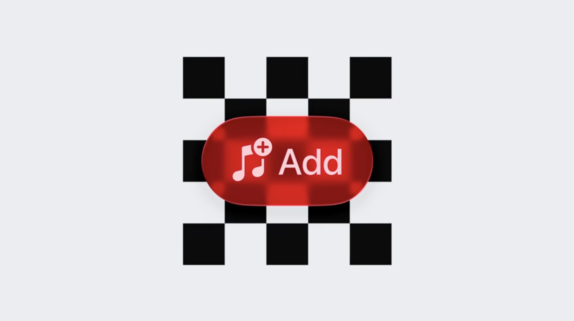 Auto-generated description: A red button labeled Add with a music note symbol is set against a background of alternating black and white squares.